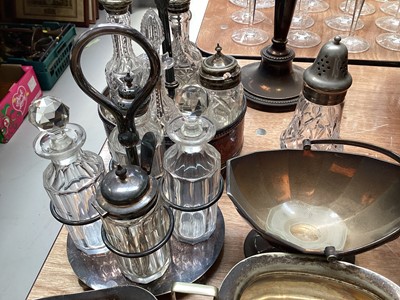 Lot 5135 - Group of silver plate, including two cruet sets, pair of candlesticks, etc