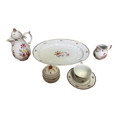 Lot 5148 - Hungarian Hollohaza hand painted coffee set, including coffee pot, cream jug, sugar bowl and cover, cup and saucer, and serving dish