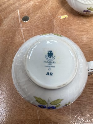 Lot 5148 - Hungarian Hollohaza hand painted coffee set, including coffee pot, cream jug, sugar bowl and cover, cup and saucer, and serving dish