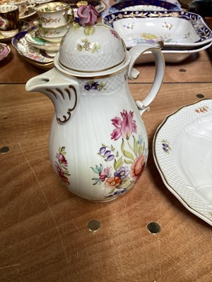 Lot 5148 - Hungarian Hollohaza hand painted coffee set, including coffee pot, cream jug, sugar bowl and cover, cup and saucer, and serving dish