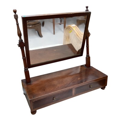 Lot 5386 - Nineteenth century mahogany toilet mirror with two drawers below, 53.5cm wide, 53cm high