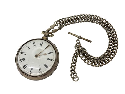 Lot 143 - Georgian pair cased silver pocket watch (London 1831) with a later silver watch chain