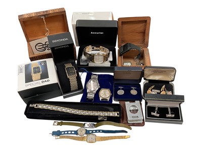 Lot 146 - Group of various wristwatches including Accurist, Limit, Tissot etc, pair of silver cufflinks and bijouterie