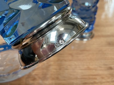 Lot 5153 - Pair of Bohemian engraved glass finger bowls, together with a pair of blue cut glass vases with white metal mounts, and other glass and ceramics
