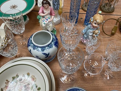 Lot 5153 - Pair of Bohemian engraved glass finger bowls, together with a pair of blue cut glass vases with white metal mounts, and other glass and ceramics