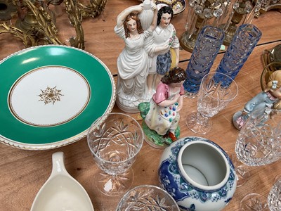Lot 5153 - Pair of Bohemian engraved glass finger bowls, together with a pair of blue cut glass vases with white metal mounts, and other glass and ceramics