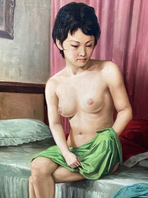 Lot 5175 - Francis Tsoy (Chinese, 20th century) large oil on canvas, nude portrait of a woman, signed, 89cm x 59cm