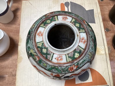 Lot 5057 - Group of antique ceramics and glass, including an 18th century Chinese tea bowl, a similar Japanese tea bowl, a Victorian Sunderland lustre plaque, an 18th century milk glass tankard, etc