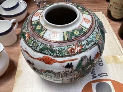 Lot 5057 - Group of antique ceramics and glass, including an 18th century Chinese tea bowl, a similar Japanese tea bowl, a Victorian Sunderland lustre plaque, an 18th century milk glass tankard, etc