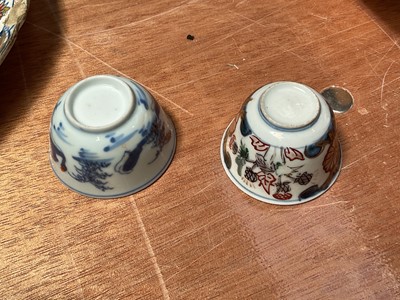Lot 5057 - Group of antique ceramics and glass, including an 18th century Chinese tea bowl, a similar Japanese tea bowl, a Victorian Sunderland lustre plaque, an 18th century milk glass tankard, etc