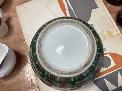 Lot 5057 - Group of antique ceramics and glass, including an 18th century Chinese tea bowl, a similar Japanese tea bowl, a Victorian Sunderland lustre plaque, an 18th century milk glass tankard, etc