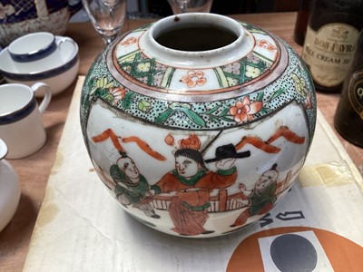 Lot 5057 - Group of antique ceramics and glass, including an 18th century Chinese tea bowl, a similar Japanese tea bowl, a Victorian Sunderland lustre plaque, an 18th century milk glass tankard, etc