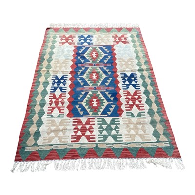 Lot 5417 - Kilim rug in red, green and cream