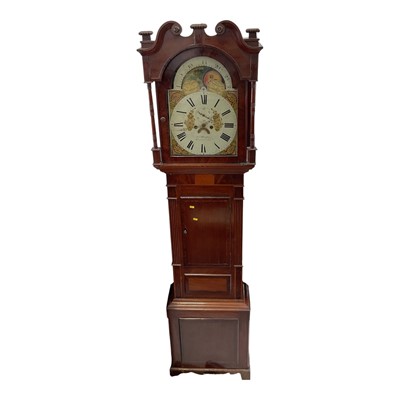 Lot 5410 - Nineteenth century longcase clock by J Hughes, Carnarvon, with painted moon phase movement