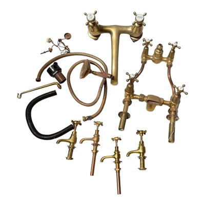 Lot 5205 - Group of Edwardian and later brass bathroom fittings, including a tap by Bolding of London