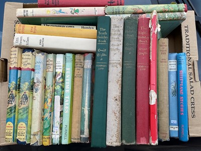 Lot 5202 - Children's vintage books and Noddy items, including Enid Blyton hardbacks, Noddy tins and puppet, etc (2 boxes)