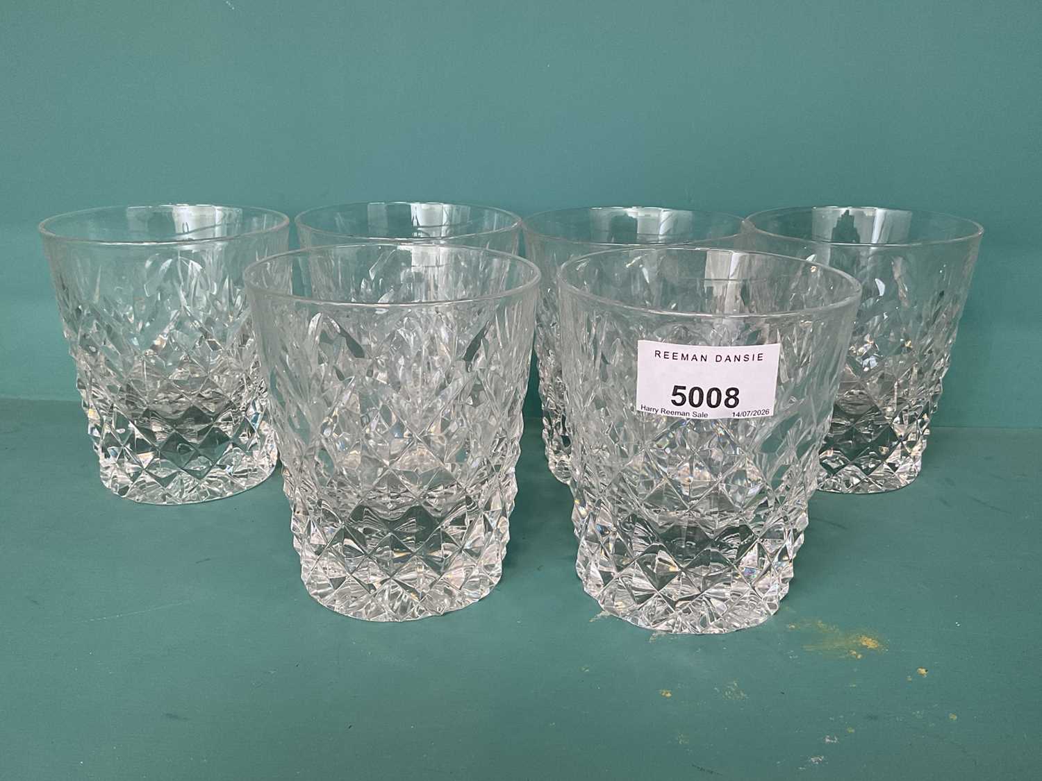 Lot 5008 - Six good quality diamond cut glass tumblers, 10.5cm high