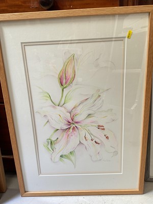 Lot 5259 - Group of pictures, including two botanical watercolours by Anne Becker, a Douglas Page watercolour of Stoke-by-Nayland Church, and a still life by Sherri Singleton (4)