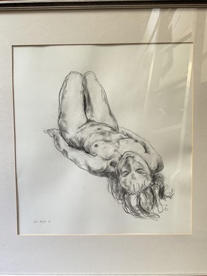 Lot 5257 - Claire Norrington, charcoal and watercolour study of a nude woman, signed and dated '95, framed, 49cm x 45.5cm