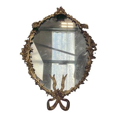 Lot 5261 - Pair of antique ormolu framed wall mirrors decorated with foliage, fruit and ribbons, 62cm x 42cm
