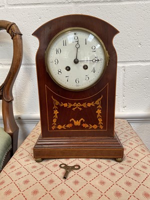 Lot 5000 - Edwardian inlaid mahogany mantel clock with key