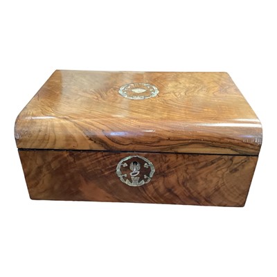 Lot 5001 - Victorian walnut writing slope with purple velvet interior and mother of pearl inlay