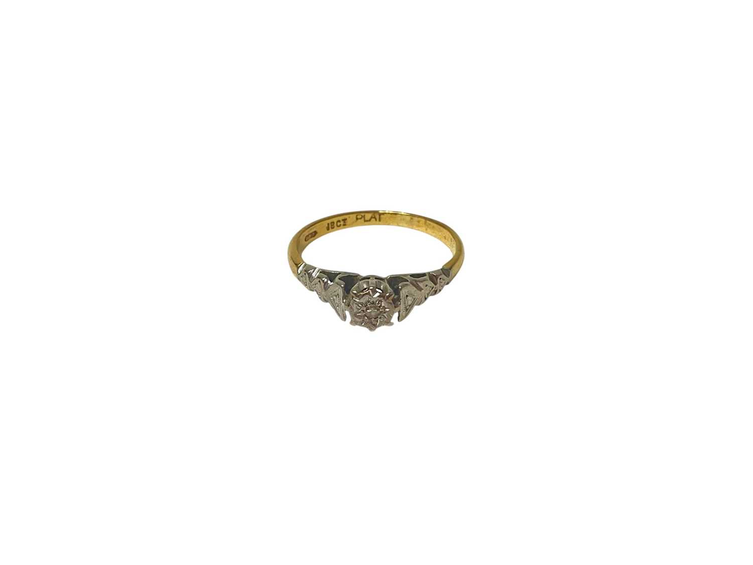 Lot 58 - Diamond single stone ring with a single cut diamond in platinum illusion setting on 18ct gold shank