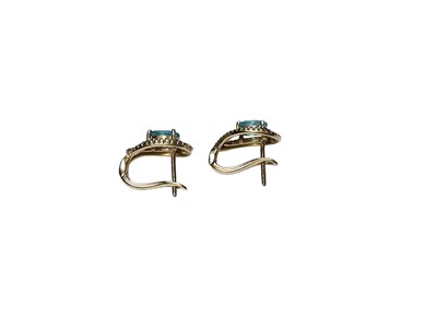 Lot 67 - Pair of 18ct gold diamond and blue apatite earrings with post and clip fittings
