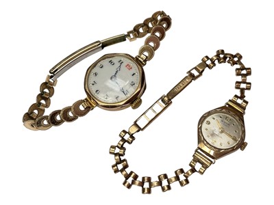 Lot 70 - Ladies' 9ct gold Avia wristwatch on 9ct gold bracelet and a gold cased wristwatch on plated bracelet (2)