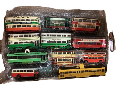 Lot 1769 - Large selection of loose plastic and Diecast Trams and Buses, approx. 200 (8 boxes).