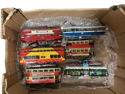 Lot 1769 - Large selection of loose plastic and Diecast Trams and Buses, approx. 200 (8 boxes).
