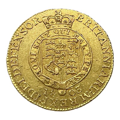 Lot 603 - G.B. - Gold ½ Guinea George III 1803 (N.B. Obv: Die flaw & edge bruise) otherwise GF (1 coin)
