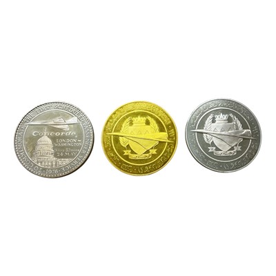 Lot 611 - World - Pobjoy Mint silver medallions commemorating the first flight of Concorde January 21st 1976, to include gold plated Bahrain issue & two others (N.B. Uncased & without Certificate'...