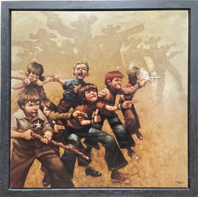 Lot 43 - Craig Davison giclee print on canvas - Guns of the Magnificent Seven, 91cm x 91cm, withe certificate of authenticity, framed.