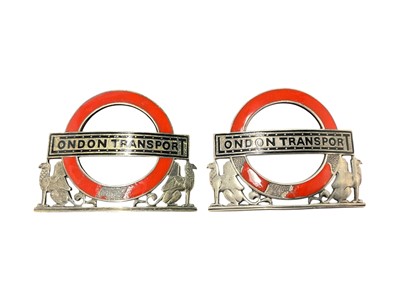 Lot Two 1950s silver and enamel London Transport badges, (Birmingham 1956), maker J R Gaunt & Son, each 6cm in width, (2).