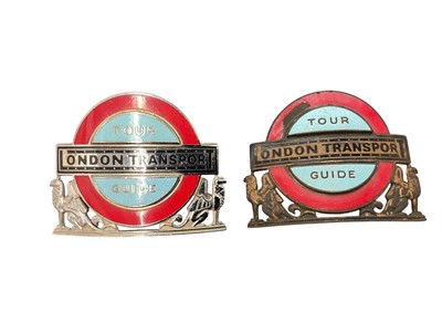 Lot Two vintage enamel London Transport Tour Guide badges, numbered 483 and 296 to reverse, (Birmingham 1934), each 6cm in width, (2).