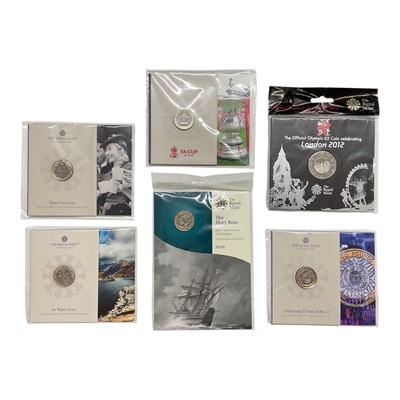 Lot 443 - G.B. - Royal Mint brilliant UNC flatpack coins to include £2's Mary Rose 2011, Voyage of Discovery 2019, £5's London Olympics 2012, James Bond 2020, David Bowie 2020, Lunar Year of The Ox 2021,...