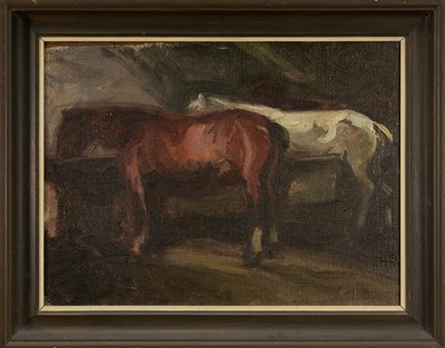 Lot Harry Becker (1865-1928) oil on canvas, London Bus Horses in a Stable, 36 x 52cm, framed
