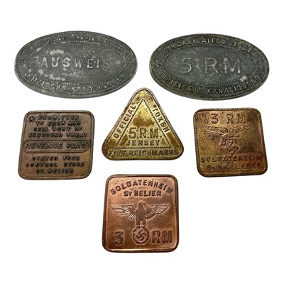 Lot 623 - Germany - 'Fantasy' World War II Nazi Occupation of Channel Islands base metal tokens (6 tokens)