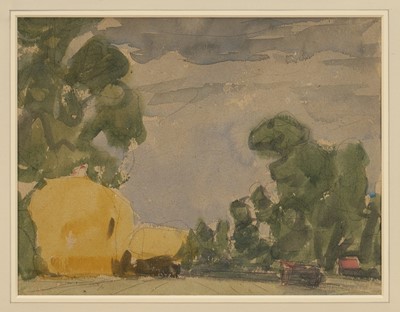 Lot Harry Becker (1865-1928) watercolour, Landscape with Hayrick, 24 x 30.5cm, glazed frame