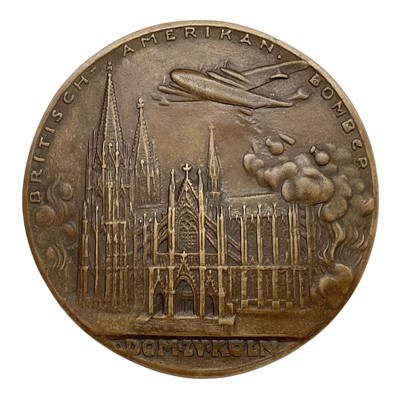 Lot 625 - Germany - A large bronze medallions (Dia: 100mm) by K. Goetz commemorating The Bombing of Cologne by Allied Forces 1943 (N.B. Rare) (1 medallion)