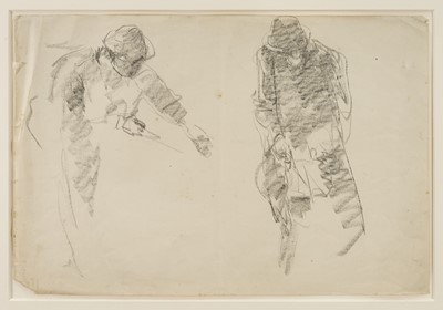 Lot Harry Becker (1865-1928) graphite, Men Woodworking, 37 x 55cm, glazed frame