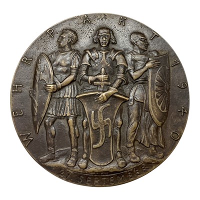 Lot 627 - Germany - A large bronze medallion (Dia: 105mm) by K. Goetz commemorating The Tripartite Pact 27 September 1940 (1 medallion)