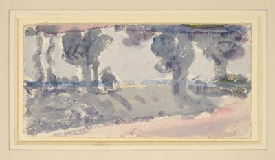 Lot Harry Becker (1865-1928) watercolour, Lane with Trees, near Wenhaston, 9 x 17cm