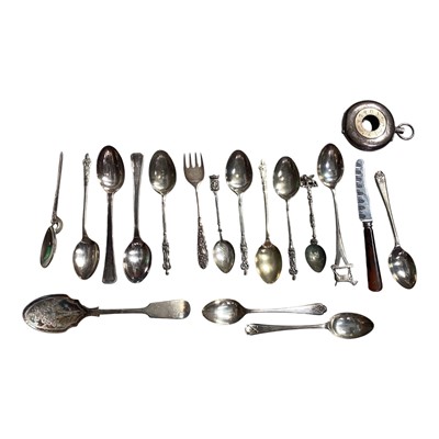 Lot 5187 - Silver pocket watch case, four silver teaspoons, two white metal teaspoons, and a group of silver plate