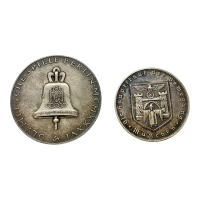 Lot 630 - Germany - Silver medallions to include Berlin Olympics 1936 by K. Roht (Dia: 36mm) and City of Munich Merit Award for Civil Servants (Dia: 30mm) (2 medallions)