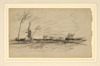Lot Harry Becker (1865-1928) charcoal, Landscape with Windmill, 11.5 x 20cm, mounted but unframed