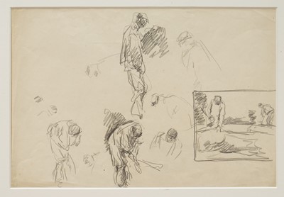 Lot Harry Becker (1865-1928) graphite, Studies of Farmworkers, 36 x 55cm, mounted but unframed