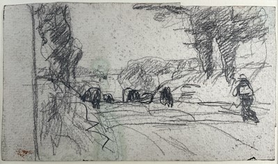 Lot Harry Becker (1865-1928) graphite, Figure Driving Cattle Along a Lane, 9 x 16cm, mounted but unframed