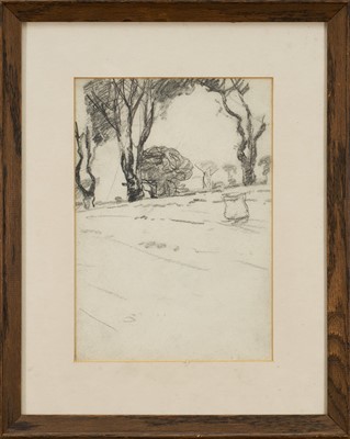 Lot Harry Becker (1865-1928) graphite, Field with Treeline, 28 x 19cm, glazed frame